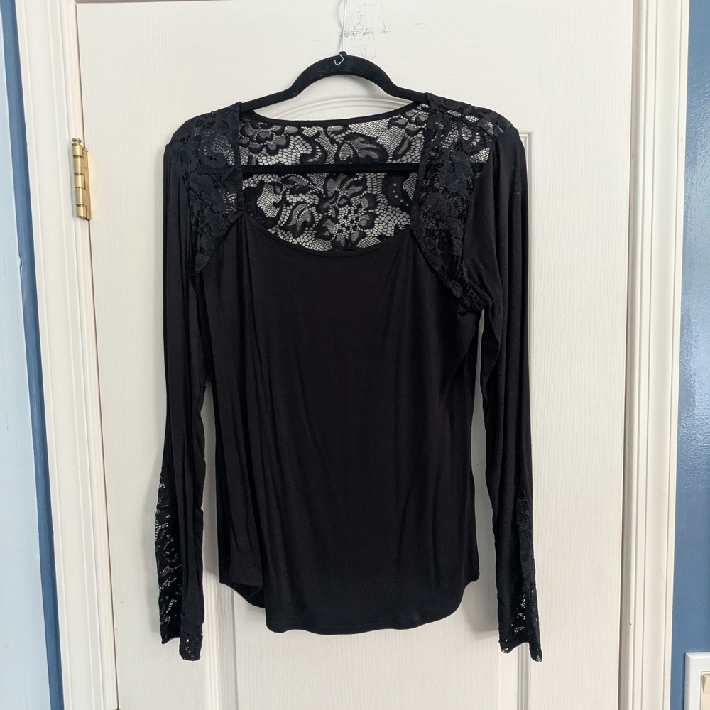 VENUS Black Lace Detail Women's Blouse